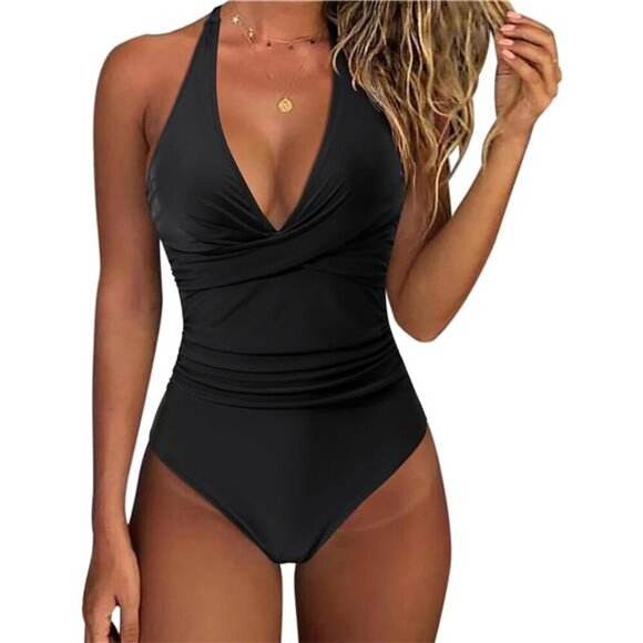 Sexy Tummy Control Halter One Piece Swimsuit Push Up Bathing Suit